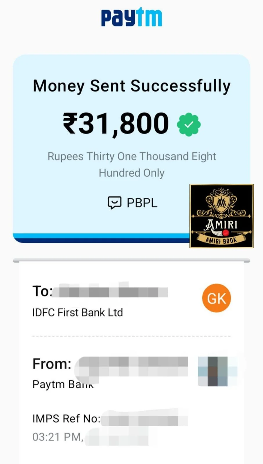 Winner Payment Proof 1